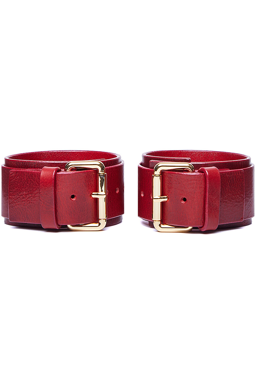 Wide leather ankle cuffs red - Obsessharness