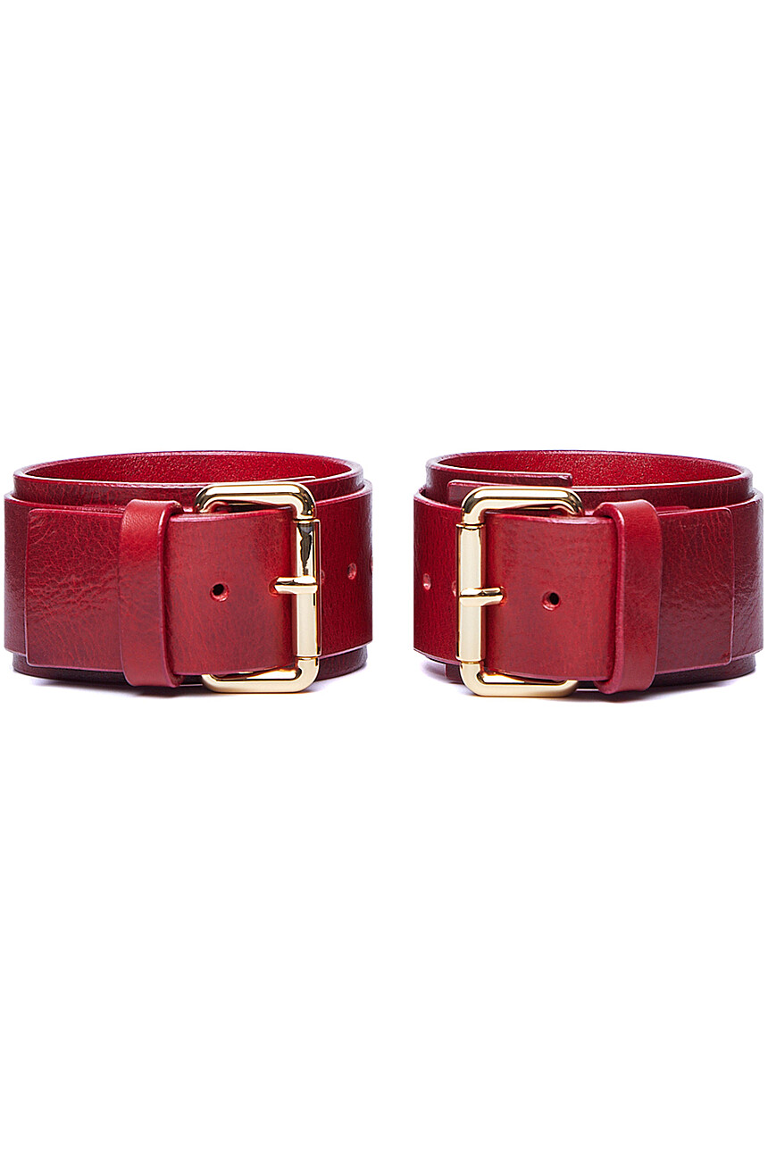 Wide leather ankle cuffs red - Obsessharness