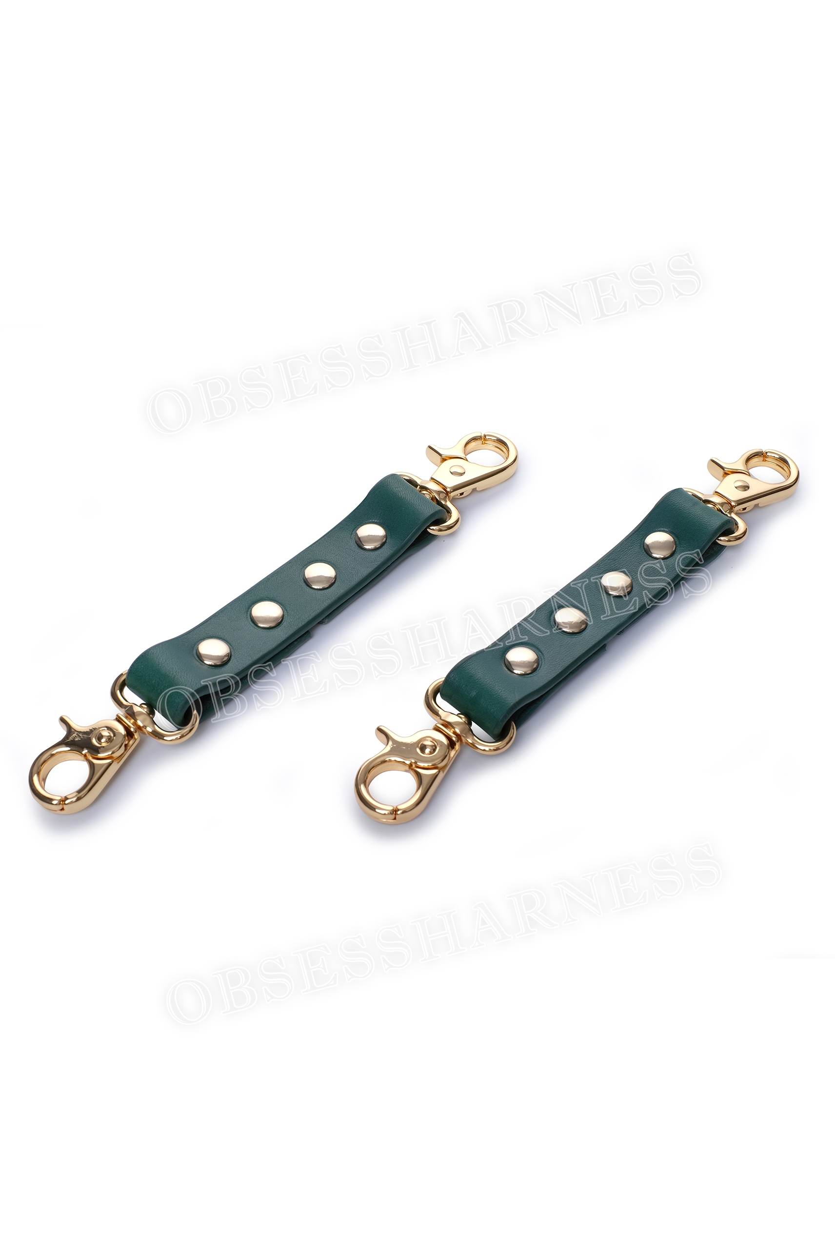 Leather double fixation green for fastening arm and leg restraints in role-playing sadomasochistic games - Obsessharness