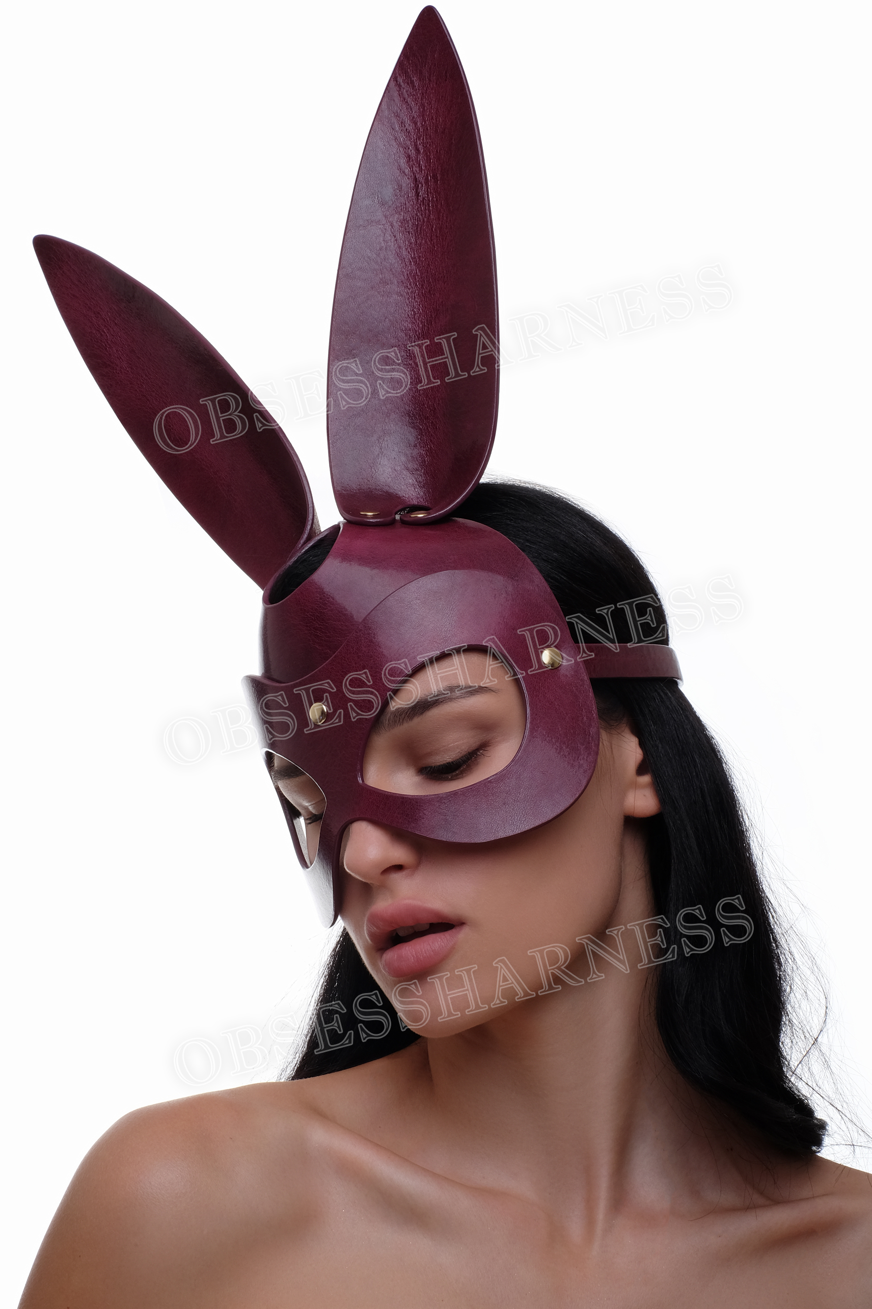 Rabbit mask leather purple - Obsessharness