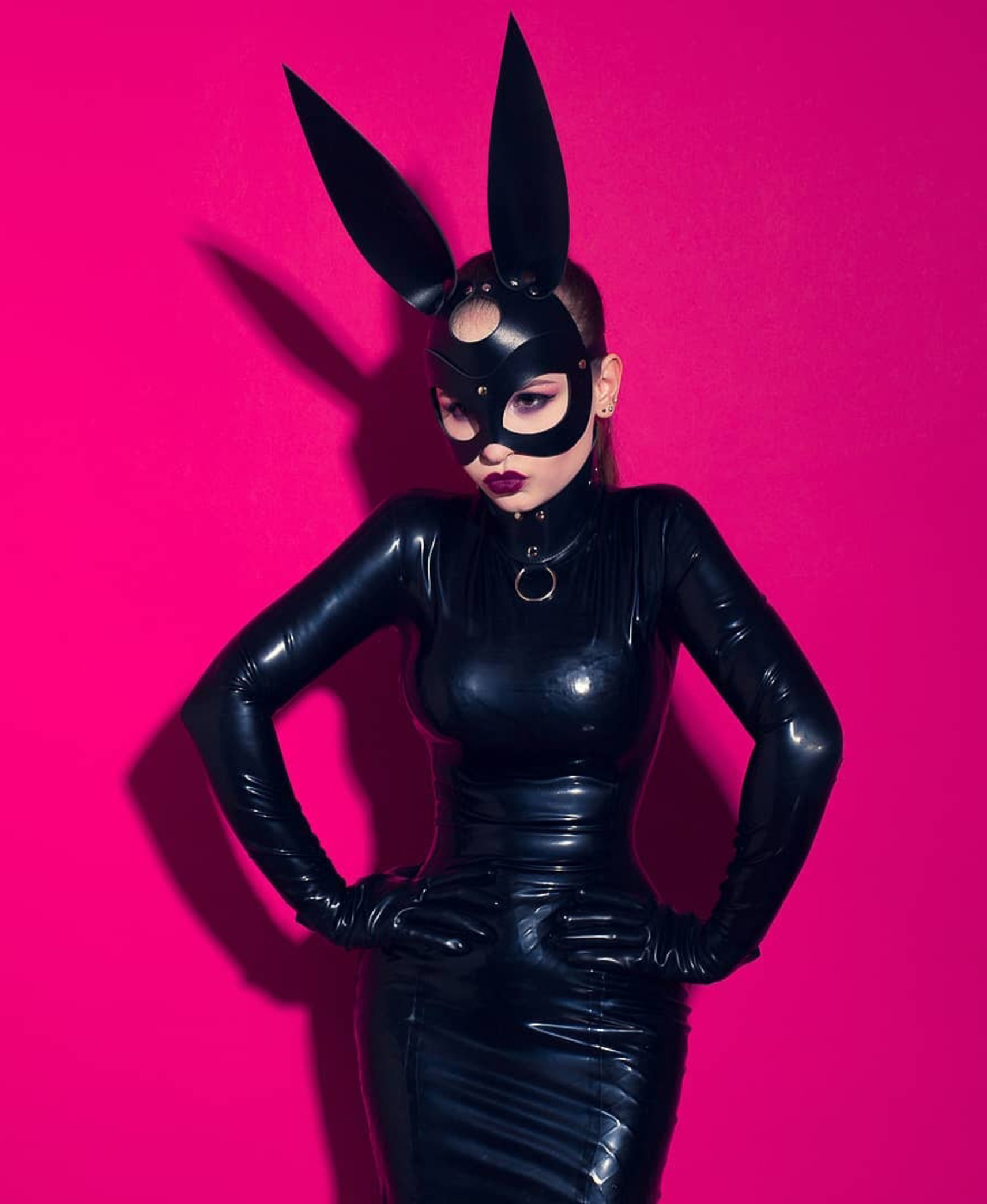 Leather sexy rabbit mask erotic for half the face and slits for the eyes, comfortable for BDSM