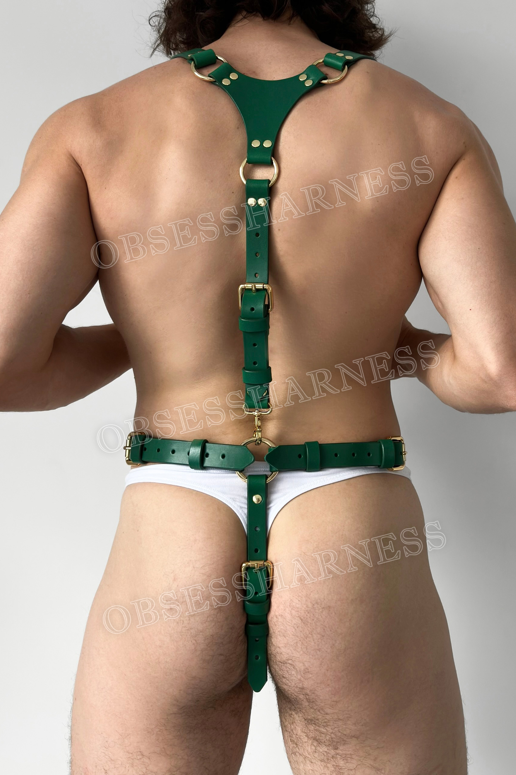 Leather harness Cross full body  cock ring with thong panties and fastened straps for sex and role-playing games