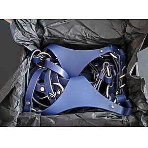 Panties for strapon & handcuffs & ankle cuffs & double fixations blue